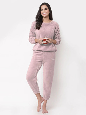 PKF Women Solid Purple Night Suit Set