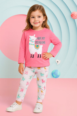 Yk Girls Printed Pink Night Suit Set