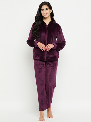 Camey Women Solid Purple Top & Pyjama Set