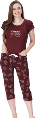 lovenote Women Printed Maroon Top & Capri Set