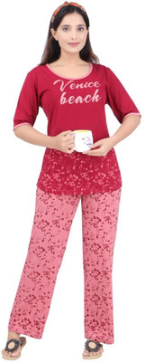 Clint Women Printed Pink Night Suit Set