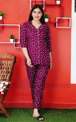 KAMU CREATION Women Graphic Print Maroon Shirt & Pyjama set