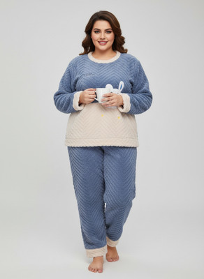 SRIIVA Women Solid Blue Night Suit Set