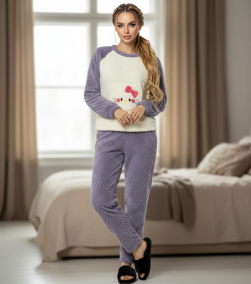 SKG Women Self Design Purple Night Suit Set