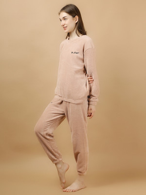 tiba Women Solid Pink Night Suit Set