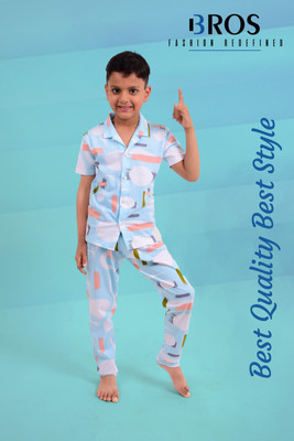 3BROS Boys Printed Multicolor Night Suit Set