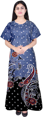 VILAKSHAN Women Nighty(Blue, Multicolor)
