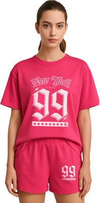 Shonisha Women Printed Pink Top & Shorts Set