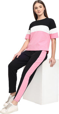 Bombshell Women Colorblock Pink Top & Pyjama Set