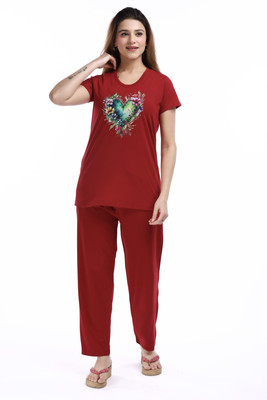 E-MAX Women Printed Multicolor Top & Pyjama Set