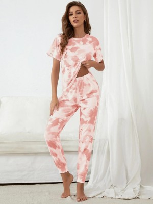 Hercill Women Printed Pink Top & Pyjama Set