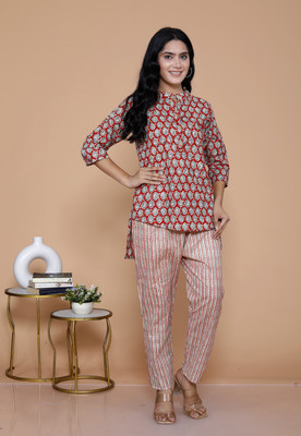 TriggerDigits Women Printed Red Night Suit Set