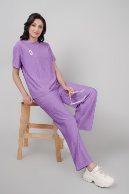 Lugo Women Solid Purple Night Suit Set