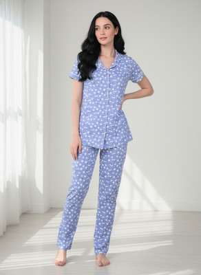 Dollar Missy Women Graphic Print, Solid Blue Night Suit Set