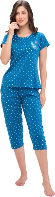 JULIET Women Printed Blue Top & Capri Set