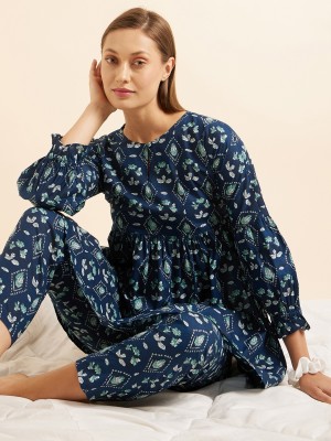 SWEET DREAMS Women Floral Print Blue Top & Pyjama Set