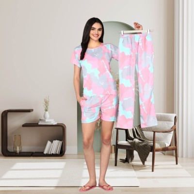 SELVIFAB Women Printed Pink Night Suit Set