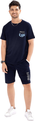 WEET Men Printed Blue Top & Shorts Set
