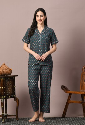 DreamBe Women Printed Dark Green Night Suit Set