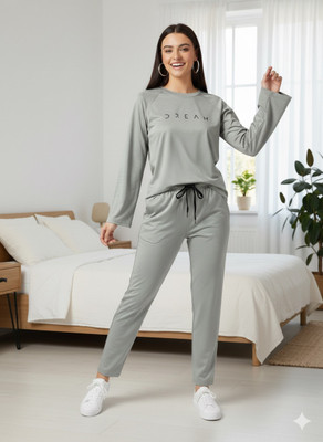 AVNOUR Women Printed Grey Shirt & Pyjama set