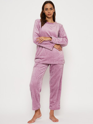 Camey Women Printed Purple Top & Pyjama Set