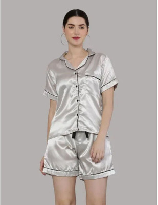 Vdc Creation Hub Women Solid Grey Night Suit Set