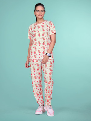 JK Creation Women Printed Pink Top & Pyjama Set