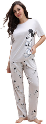 ZIVAME Women Printed Grey, Black, White Night Suit Set