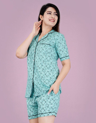 DreamBe Women Printed Green Top & Shorts Set