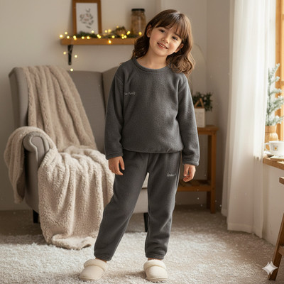 FitIn OutFit Boys & Girls Self Design Grey Night Suit Set