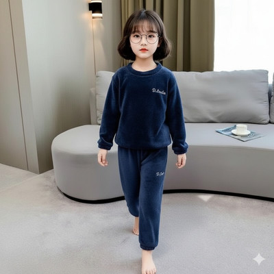 foxyfox Girls Solid Dark Blue Night Suit Set