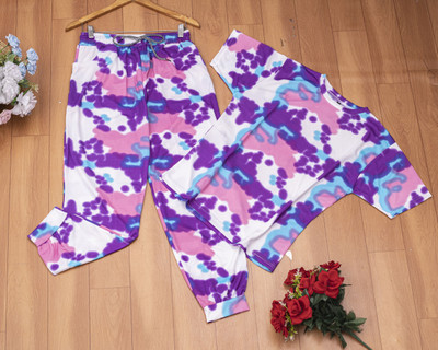 Soor Panchi Women Printed Purple, White Night Suit Set