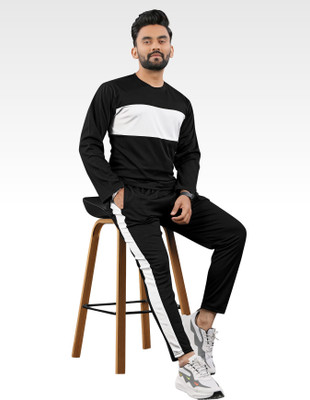 LINSOR FASHION Men Colorblock Black Night Suit Set