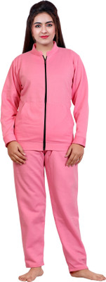 NACNO Women Solid Pink Shirt & Pyjama set