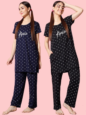SwellSwag Women Printed Multicolor Night Suit Set