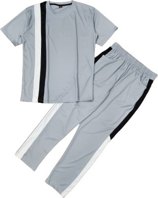 BALUDAENTEPRISE Men Colorblock Grey Night Suit Set