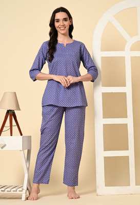 DreamBe Women Printed Purple Night Suit Set