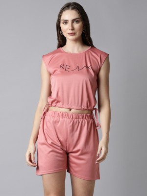 BAILEY SELLS Women Solid Pink Top & Shorts Set