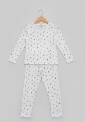 Guys And Dames Baby Girls Floral Print White Top & Pyjama Set