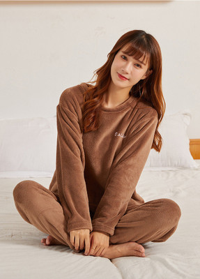 Lugo Women Solid Brown Night Suit Set