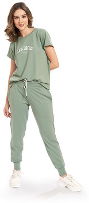WEET Women Printed Light Green Night Suit Set