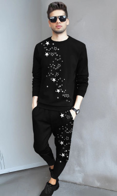 TRIPR Men Printed Black, White Night Suit Set