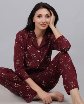 The Sleep Intimo Women Solid Maroon Shirt & Pyjama set