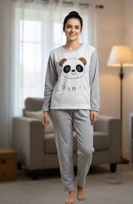 Visista Girls Striped, Characters Grey Night Suit Set