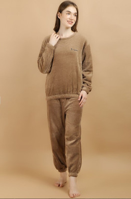 BELSHY Women Solid Brown Night Suit Set