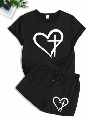 Lripsome Women Printed Black Top & Shorts Set