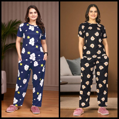 FASHION GREAB Women Printed Blue Top & Pyjama Set