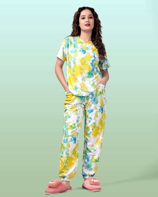 Hercill Women Printed Multicolor Top & Pyjama Set