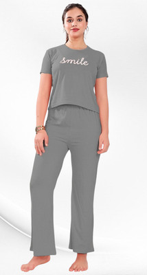 RadhikaPrints Women Printed Grey Top & Pyjama Set