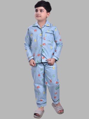 Yk Boys Printed Blue Night Suit Set